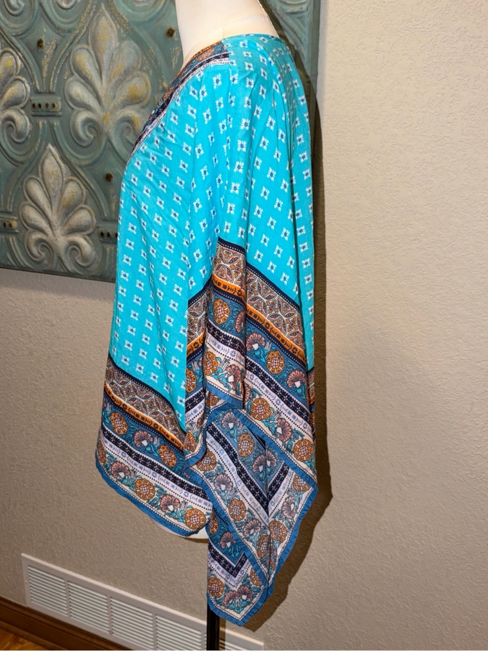 Sundance Womens XL Blue Boho Tunic Top Paisley Border Print Caftan 100% Modal - Picture 3 of 7